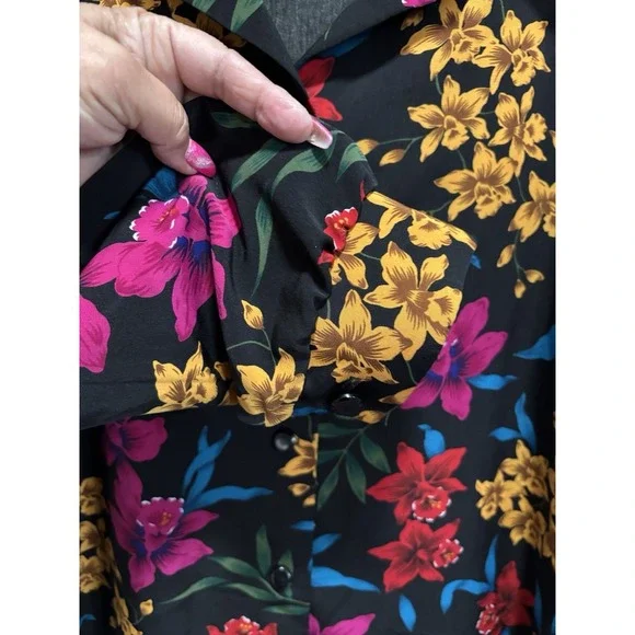 Vintage Colorful Floral S.G. Sport Chiffon Long Sleeve Button Up Blouse Size XL - Picture 4 of 6